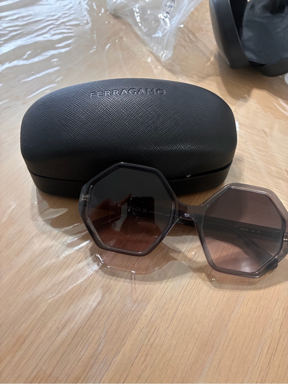 Salvatore Ferragamo Brown Hexagon Frame Sunglasses